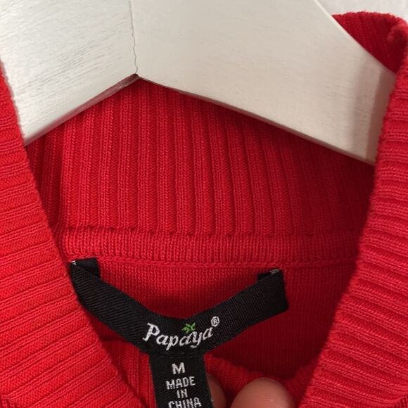 Red Knit Mock Neck Long Sleeve Top - Picture 3 of 5